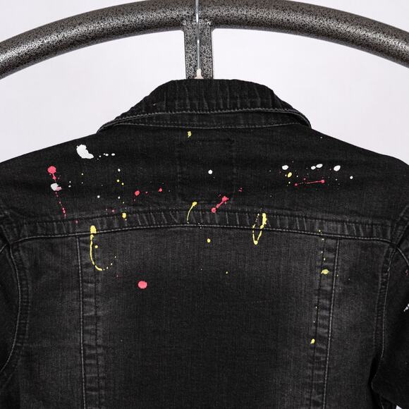 Vintage 90s Y2K Akademiks Women's Denim Jacket SMALL Paint Splatter Streetwear - Picture 5 of 7